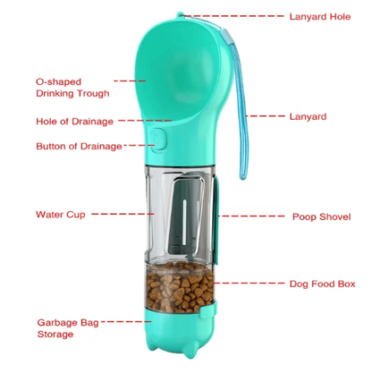 Portable Dog Water Bottle With Built-In Food Container