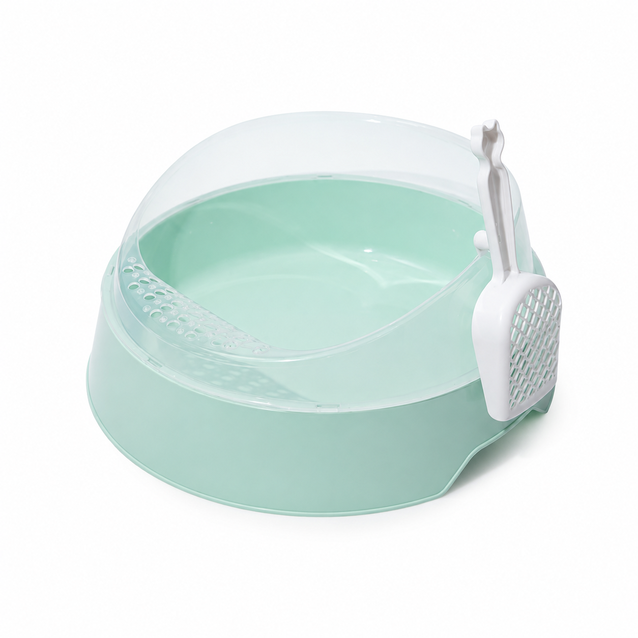 Semi-Enclosed Cat Litter Box with Scoop and High Sides