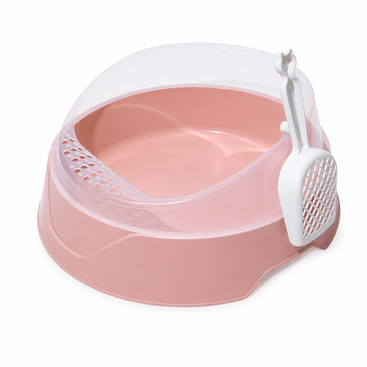 Semi-Enclosed Cat Litter Box with Scoop and High Sides