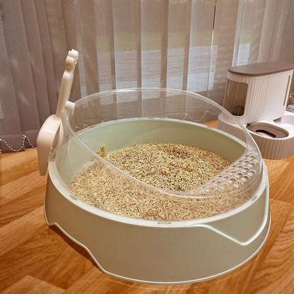 Semi-Enclosed Cat Litter Box with Scoop – Anti-Splash