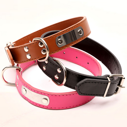 Personalized PU Dog Collar – Custom Name Pet ID